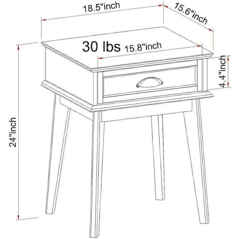 Caffoz Tall Side End Table with Fully Extended Drawer and USB Hub