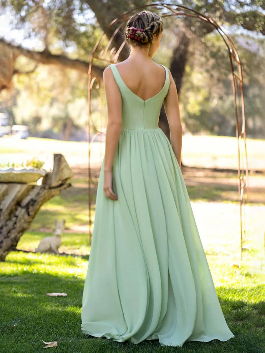 A-Line V-neck Floor-Length Chiffon Bridesmaid Dress