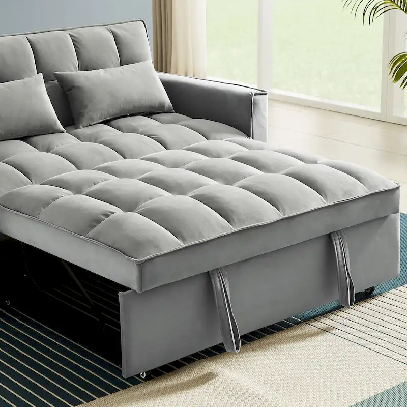 Velvet Convertible Loveseat Sleeper Sofa Couch with 2 Pillows