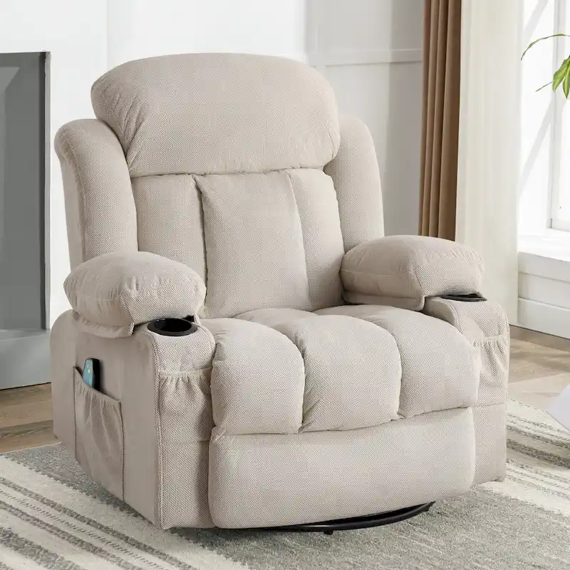 Beige/Brown/Grey Single Manual Recliner Chair with 360° Swivel