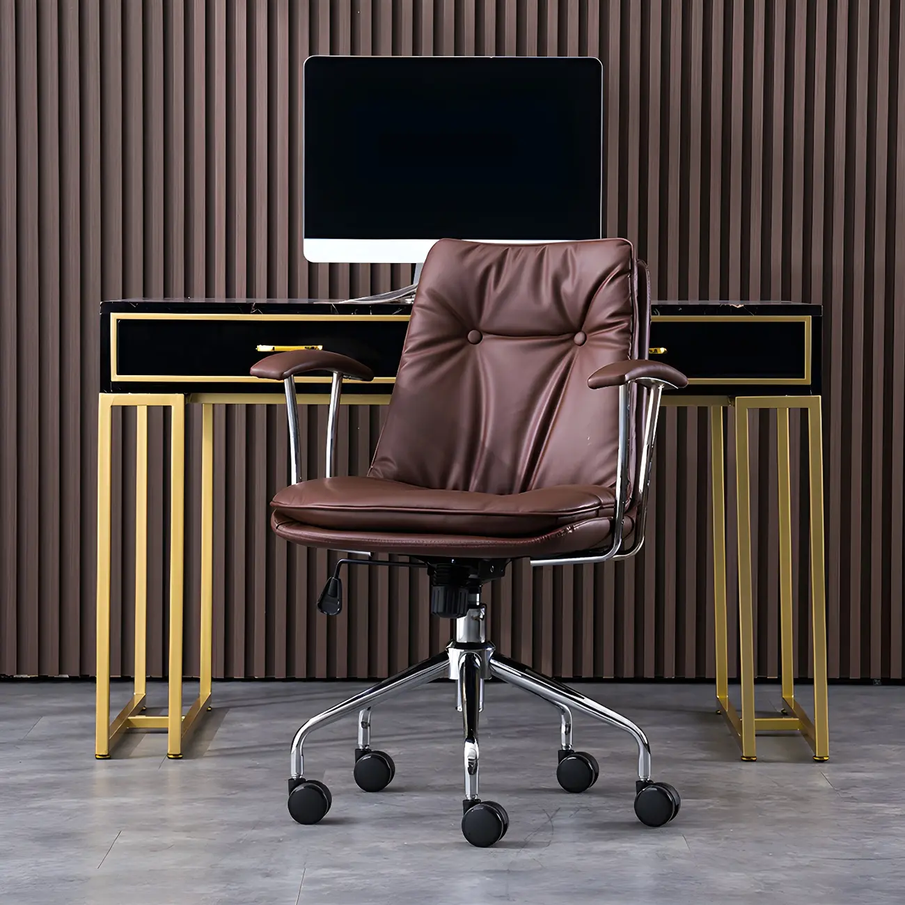 Modern Green Leather Swivel Tilt Office Chair