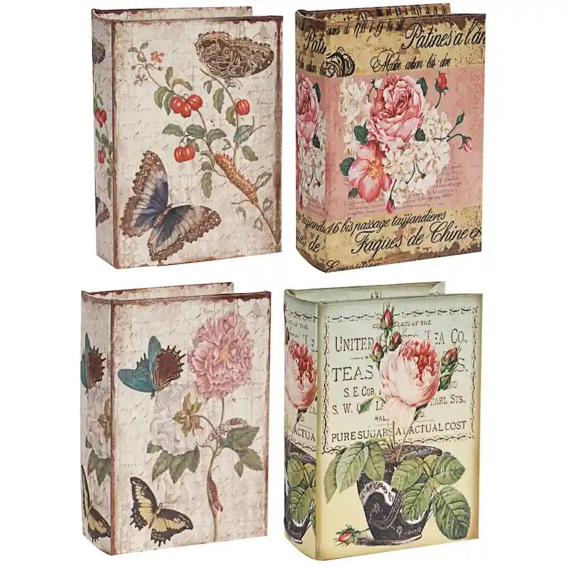 Butterfly Design MDF Book Boxes (Set of 4)