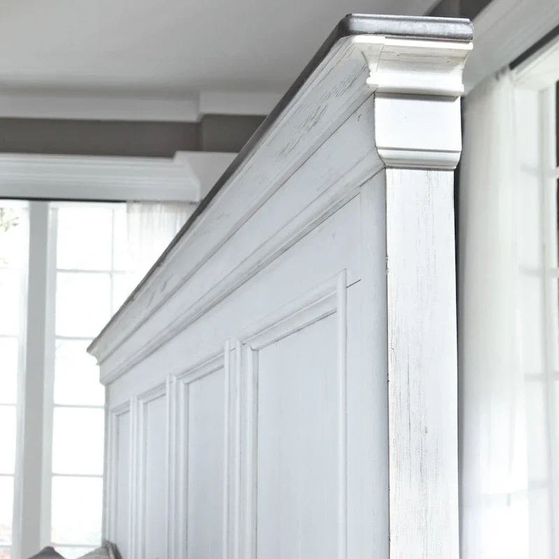 Wirebrushed White Charcoal Queen Panel Bed