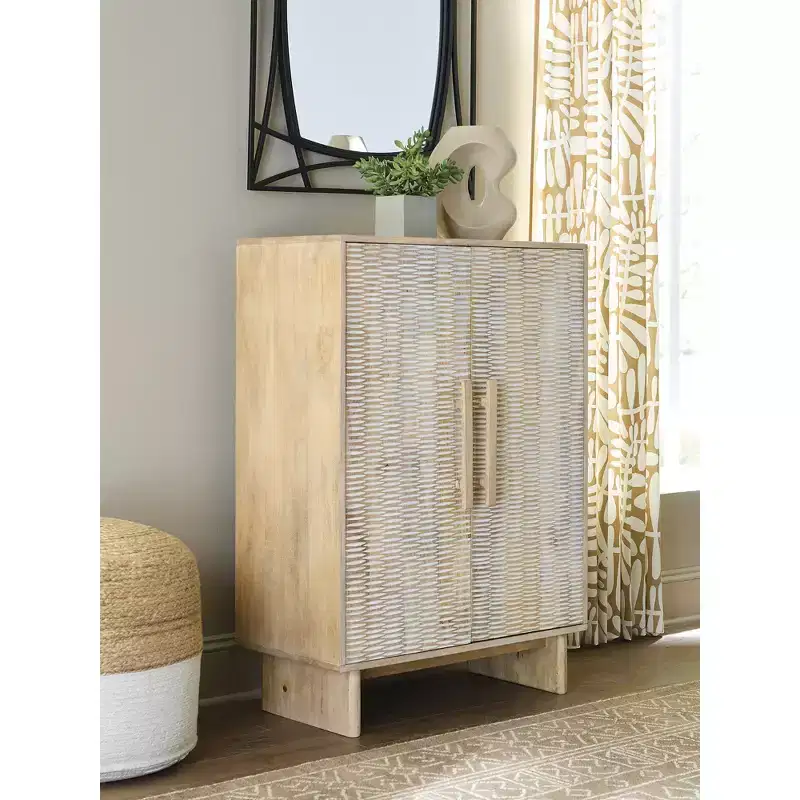Signature Design by Ashley Dallinbury Accent Storage Cabinet with Carved Doors, Natural & Whitewash