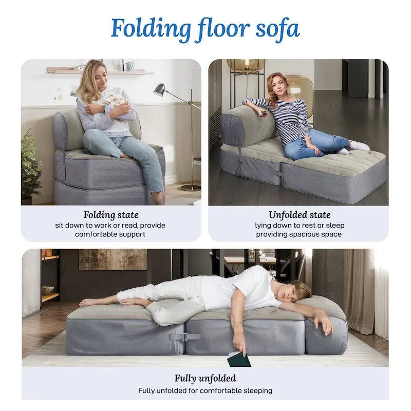 WOWMAX Convertible Folding Sofa Bed Folding Chair Bed with Back Bolster