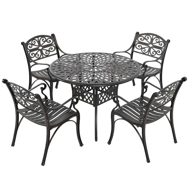 Nuu Garden Patio 5 Pieces Cast Aluminum Dining Set with 2.24 Inch Umbrella Hole