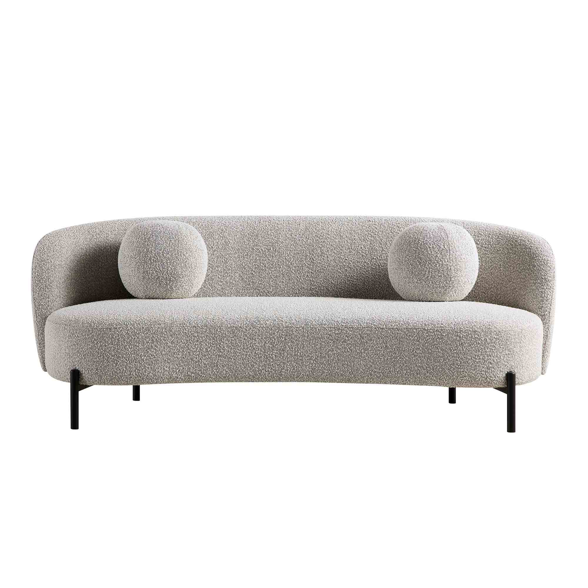 3-Seater Curved Sofa with Ball Cushions, Mist Gray Boucle
