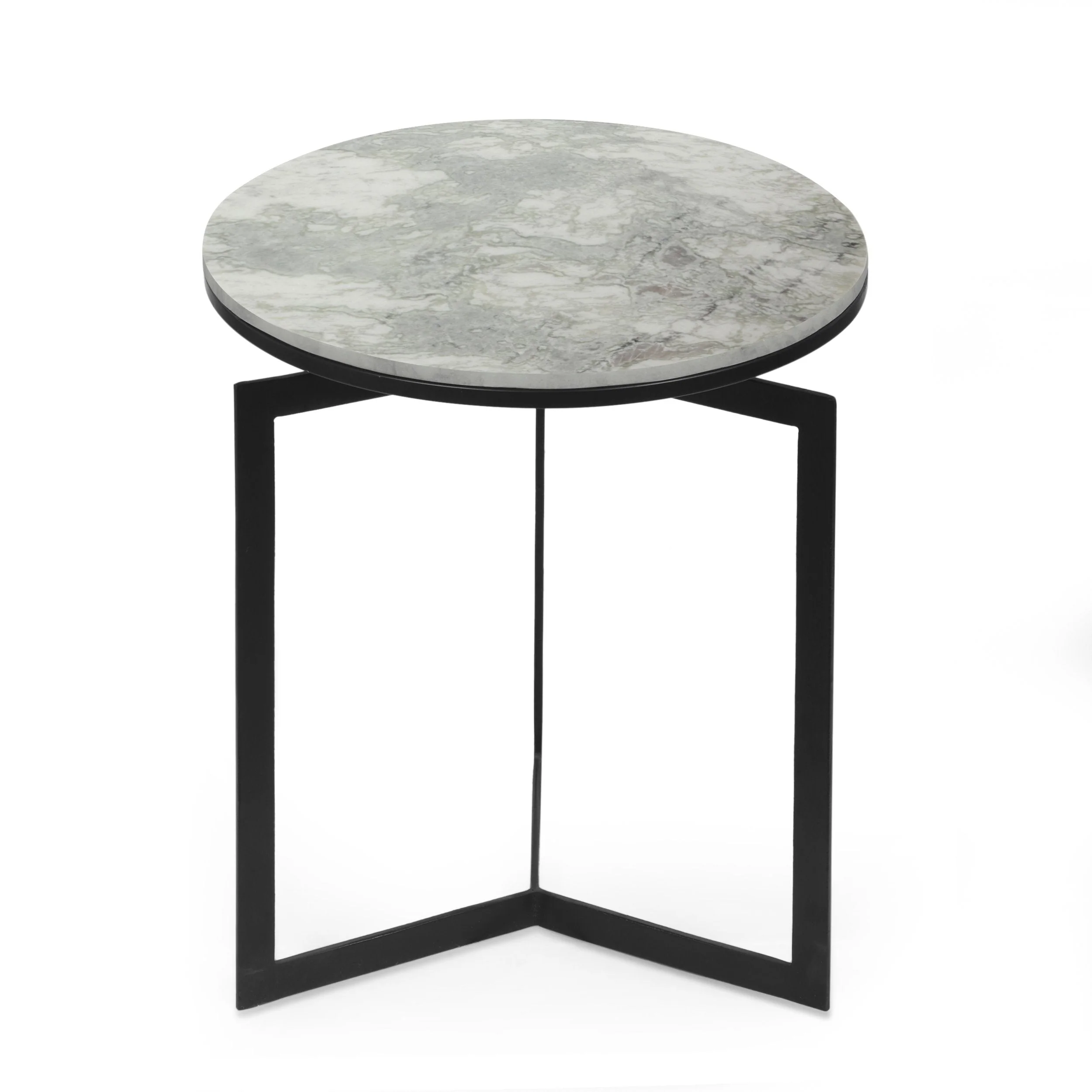Modern Glam Handcrafted Marble Top Side Table, Natural White and Black - NH268413
