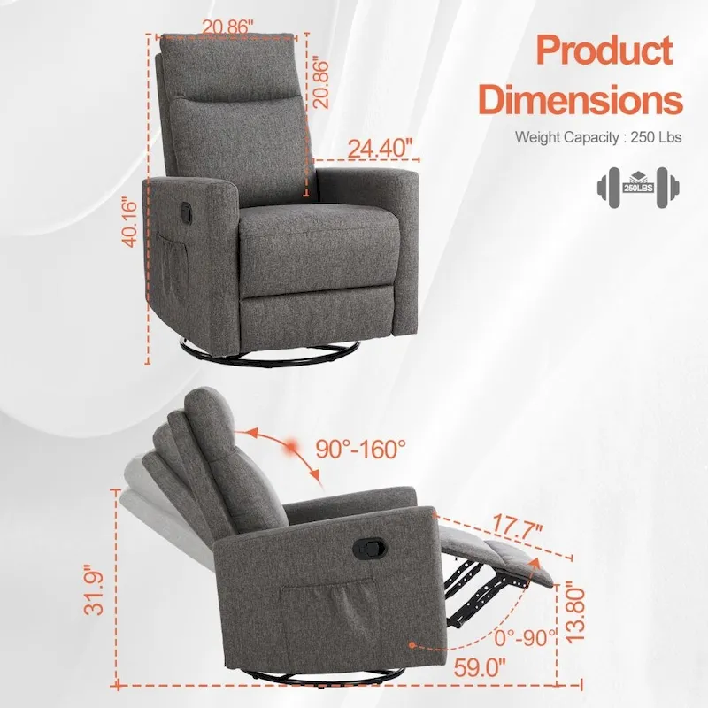 Manual Recliner Chair Winback Fabric Single Sofa