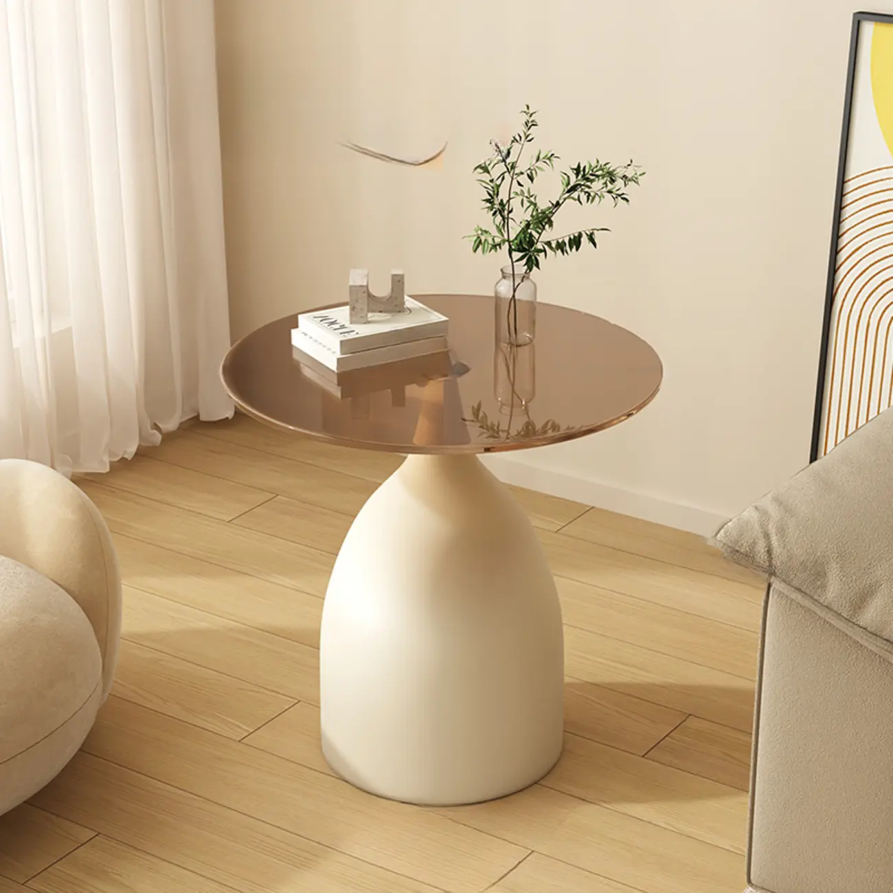 Classic Glass Pedestal Base Circular Chairside Table - Table Only