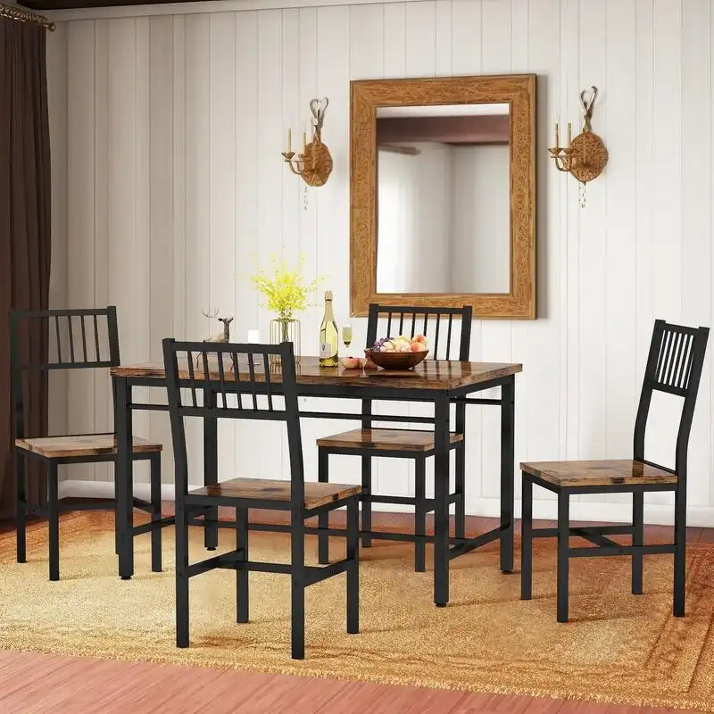 Modern Industrial 5-Piece Dining Table Set, Rectangular Table and Chairs Set, Dinette, Space Saving Dining Set