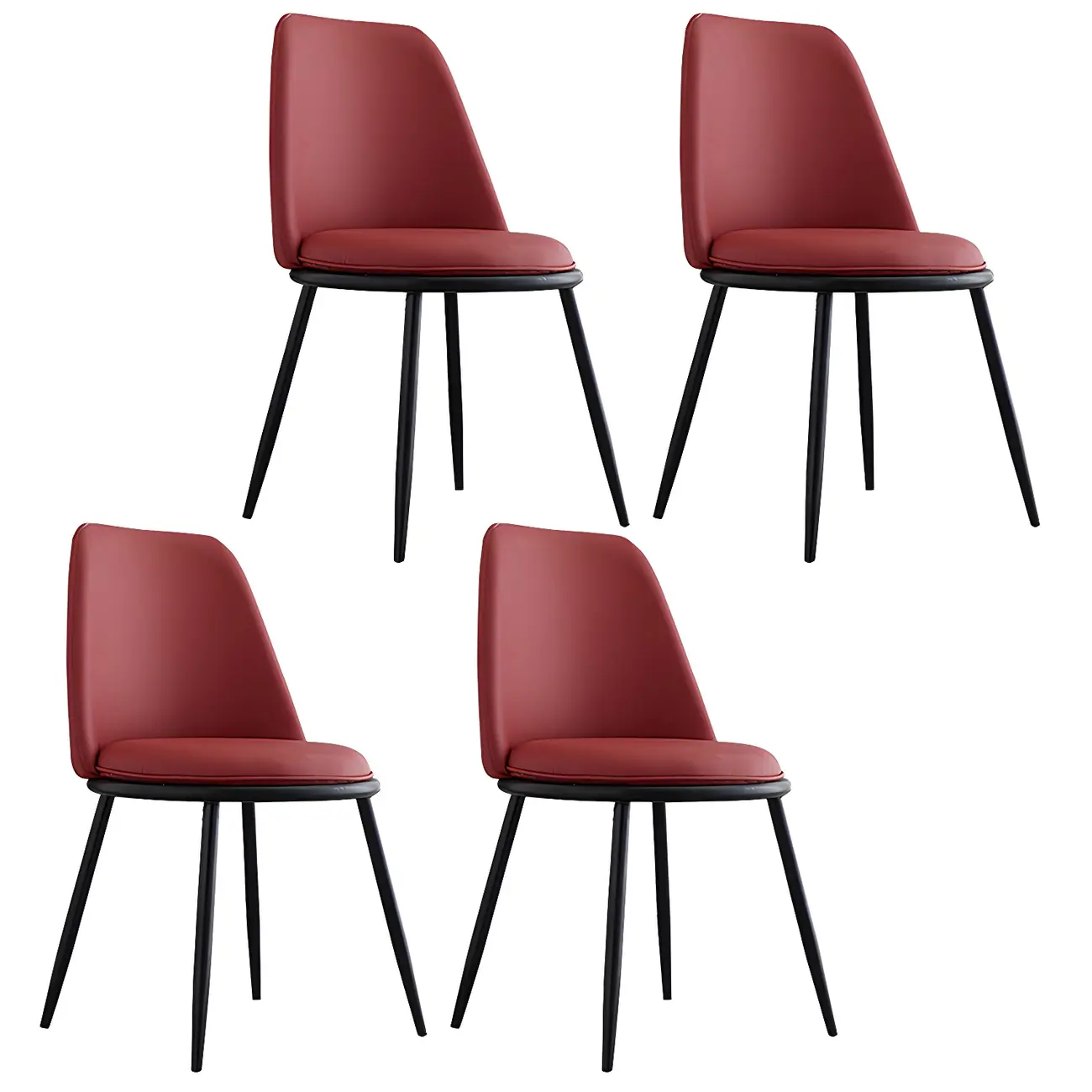 Glam Scandinavian Leather Armless Dining Chairs Metal Frame