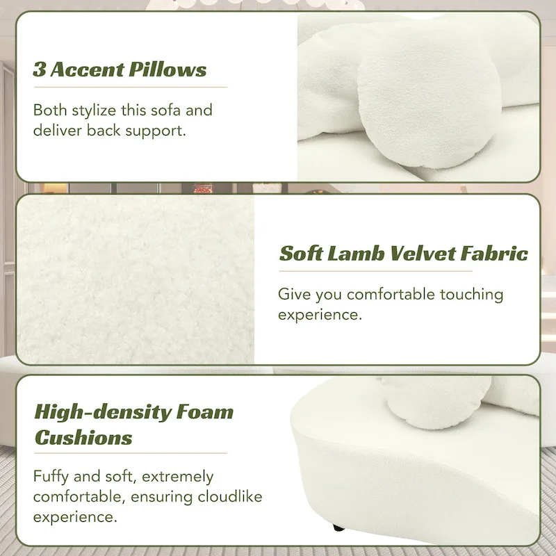 103.5 Lamb Velvet Armless Sofa with 6 Pillows and Floating Design