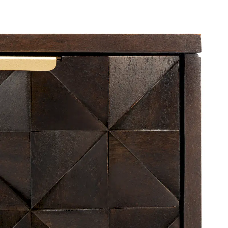 Walnut 3-Drawer Chest Dresser with Geometric Carved Detail – Contemporary Style, Bedroom Use