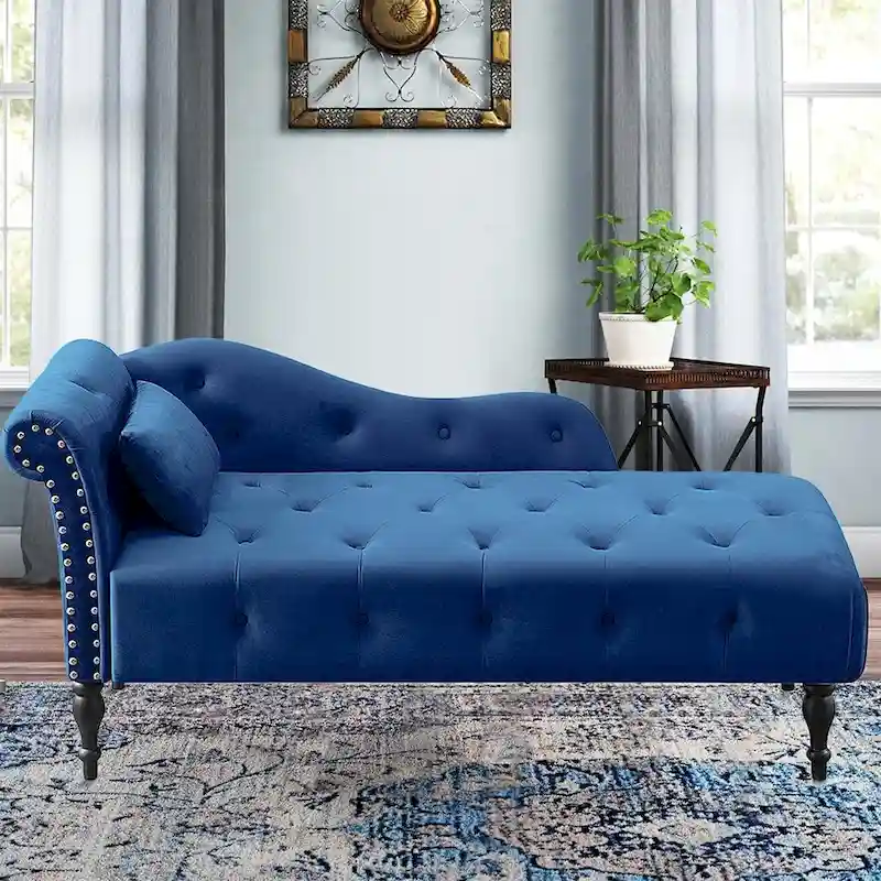 Blue / Pink / Grey / Burgundy / White / Orange Velvet Tufted Chaise Lounge with Pillow – Single