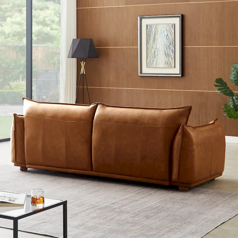 Manar Mid-Century Modern Luxury Genuine Leather Couch