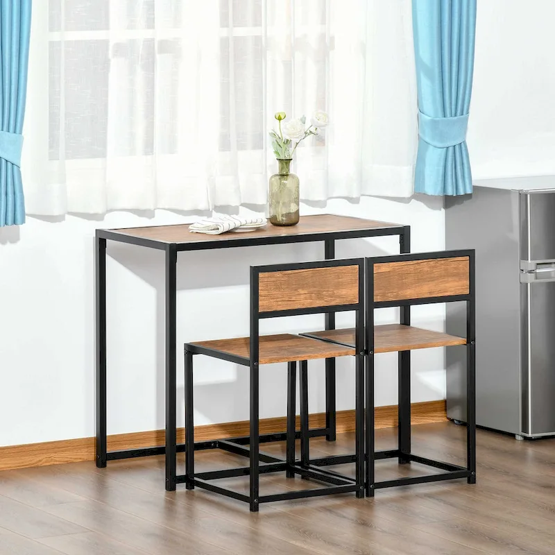 Black & Vintage Wood 3-Piece Dining Set for 2 – Table & 2 Chairs