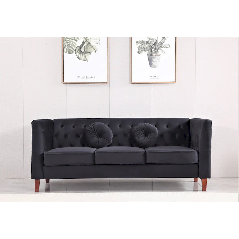 US PRIDE FURNITURE Velvet Classic Chesterfield Sofa with Wood legs