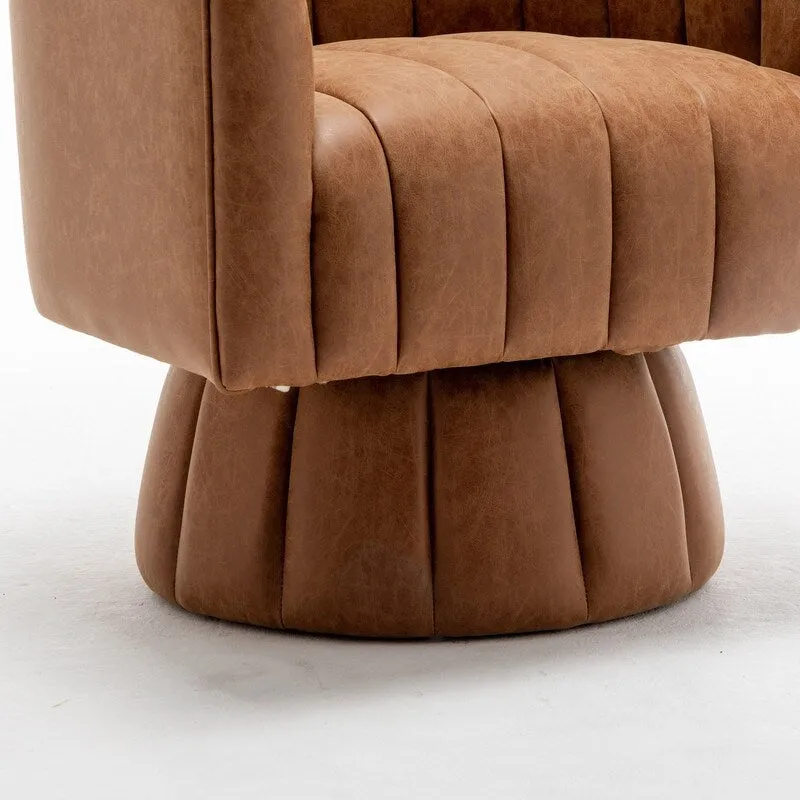 SEYNAR Mid-Century Swivel PU Leather Tufted Round Accent Barrel Chair