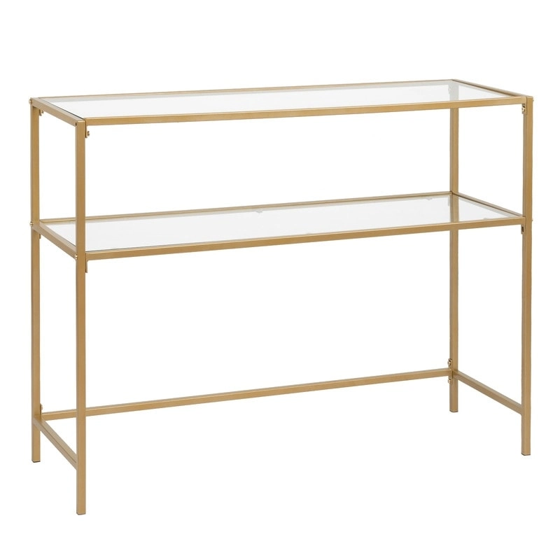 Modern Gold Frame 39.4 Entryway Console Table Glass Top