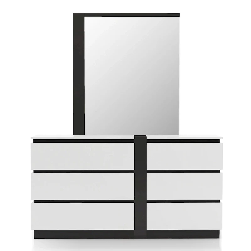 White & Metallic Gray 6-Drawer Dresser with Mirror Set (2-Piece)