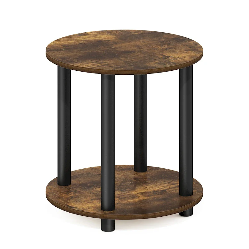 2-Tier Round Wooden End Table, Marble White