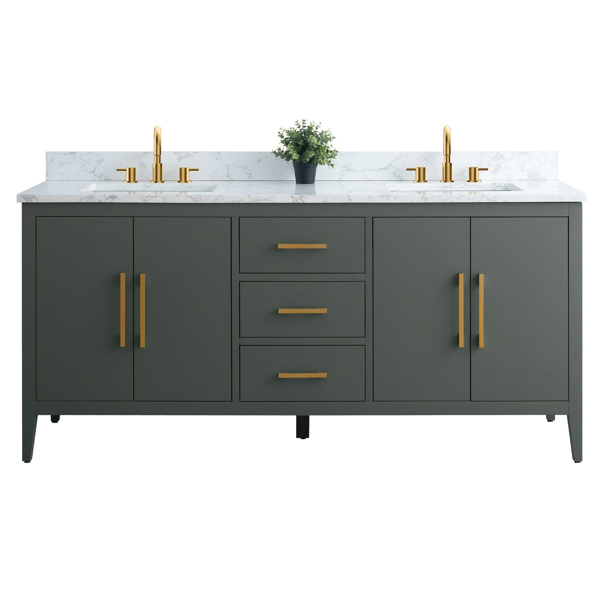 Vanity Art 72 Double Sink Bathroom Vanity Cabinet with Engineered Marble Top