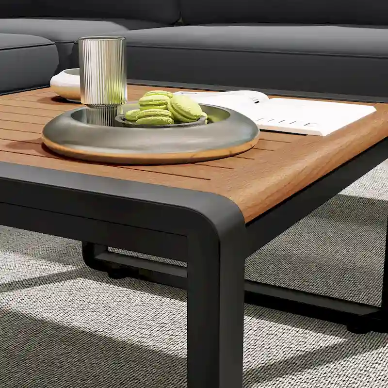 4-Piece Iron L-Shaped Sectional Sofa Set with Cushions & Table