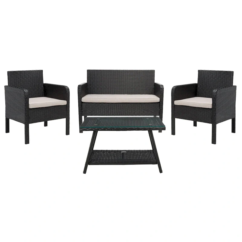 SAFAVIEH Outdoor Aboka Wicker/Steel 4-piece Patio Conversation Set - 42W x 21D x 31H