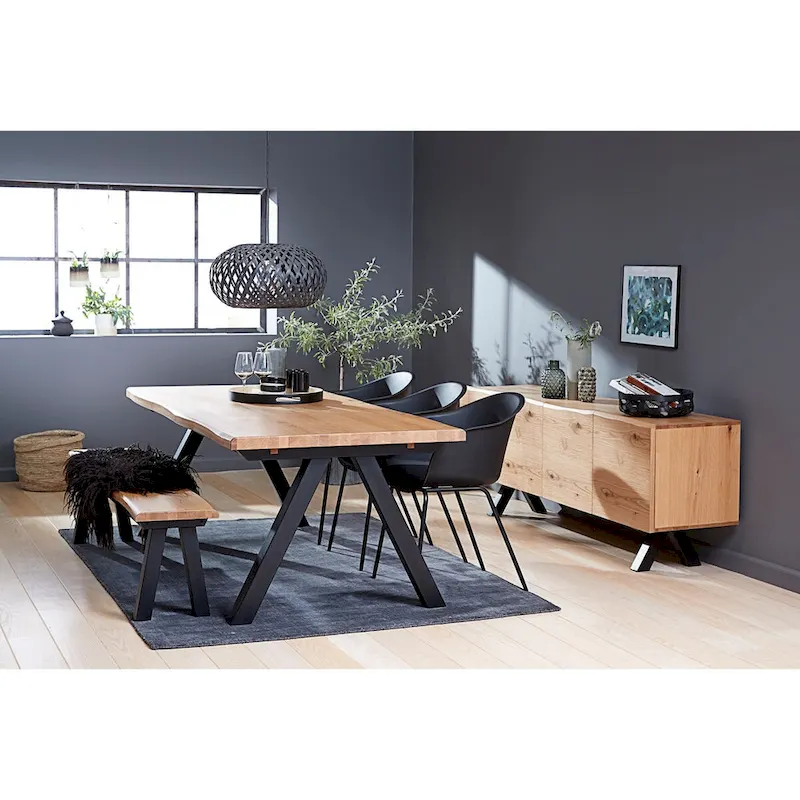 Wild Oak/Black Wavy Edge Dining Table, Seats 6-8
