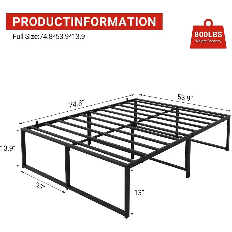 Metal Bed Frame - Heavy Duty Platform Bed Frame with Storage, Steel Supports, No Box Spring Required, Easy Assembly, Noiseless, Black
