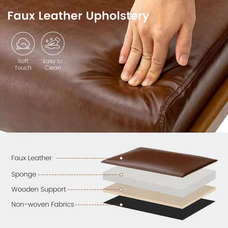 Brown Mid-Century Faux Leather Ottoman Accent Stool, Set of 2
