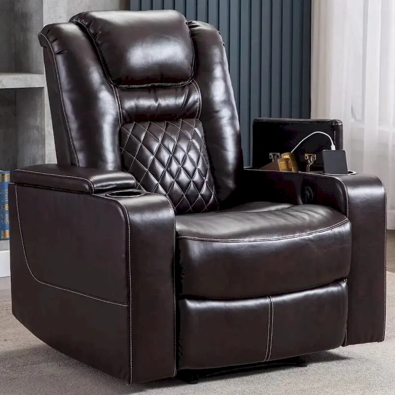Black / Brown Electric Power Recliner Chair with Cup Holders & USB Ports – Home Theater Style, 1 Person Use