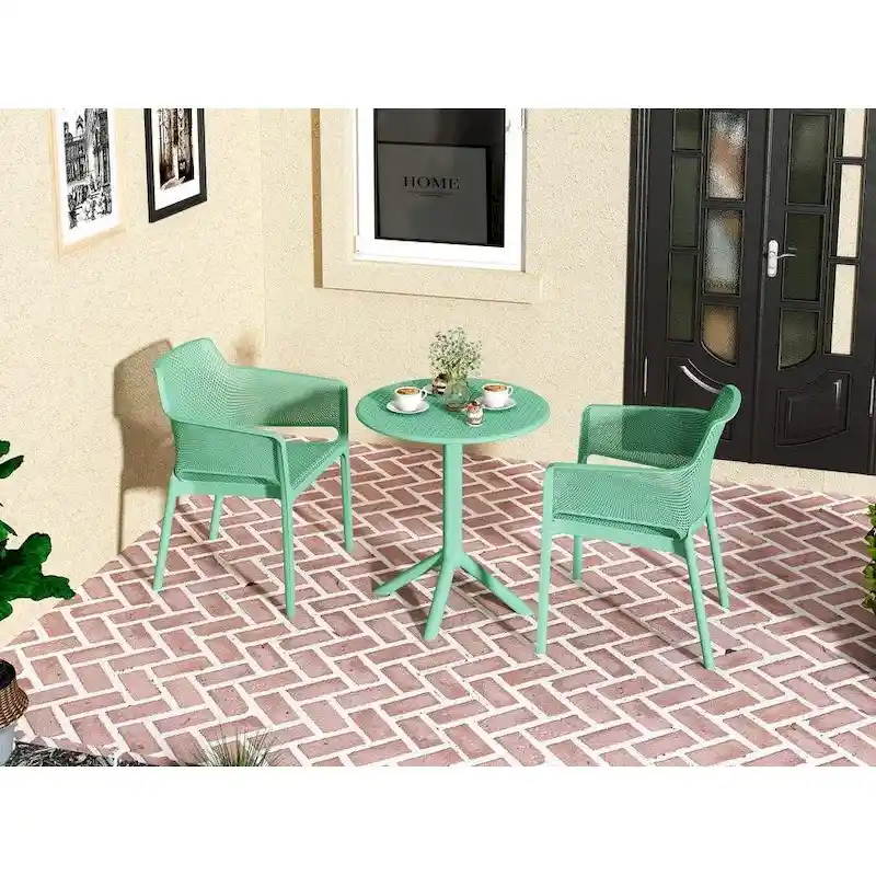 3-Piece Outdoor Bistro Set, 2 Stackable Chairs & 1 Table, Durable Resin Material for Balcony, Patio, Garden