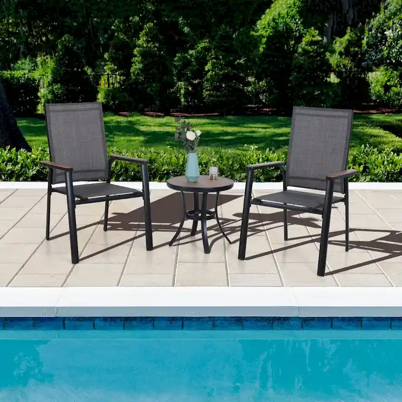 MAISONARTS 3 Piece Bistro Set, 2 x Aluminium Stackable Dining Chairs and 1 x Side Table