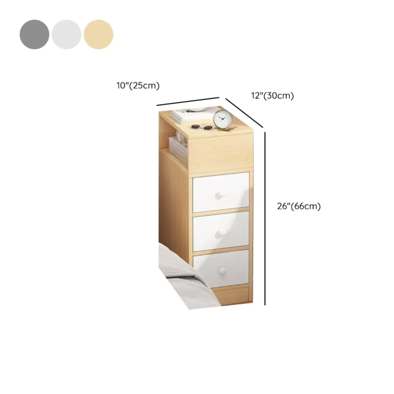 Wood Finish White Narrow Length Multi-Drawers Nightstand