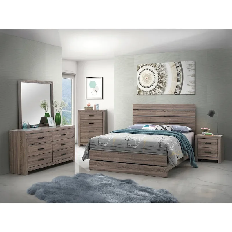 Geary 5-piece Slatted Headboard Panel Bedroom Set with 2 Nightstands