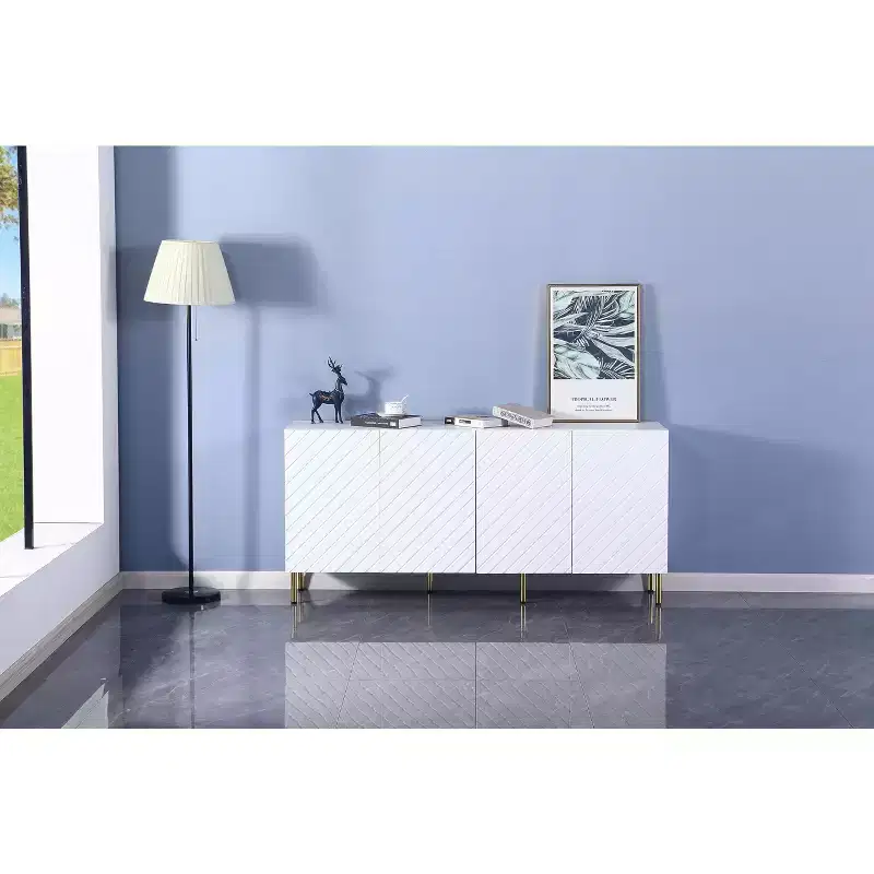 TROPOW 63 Sideboard Buffet, Accent with 4 & Shelves, Storage, Resistant Entryway for Dinning, Living White
