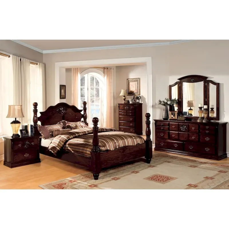 Dark Pine Four Poster Bed - Queen/King/California King