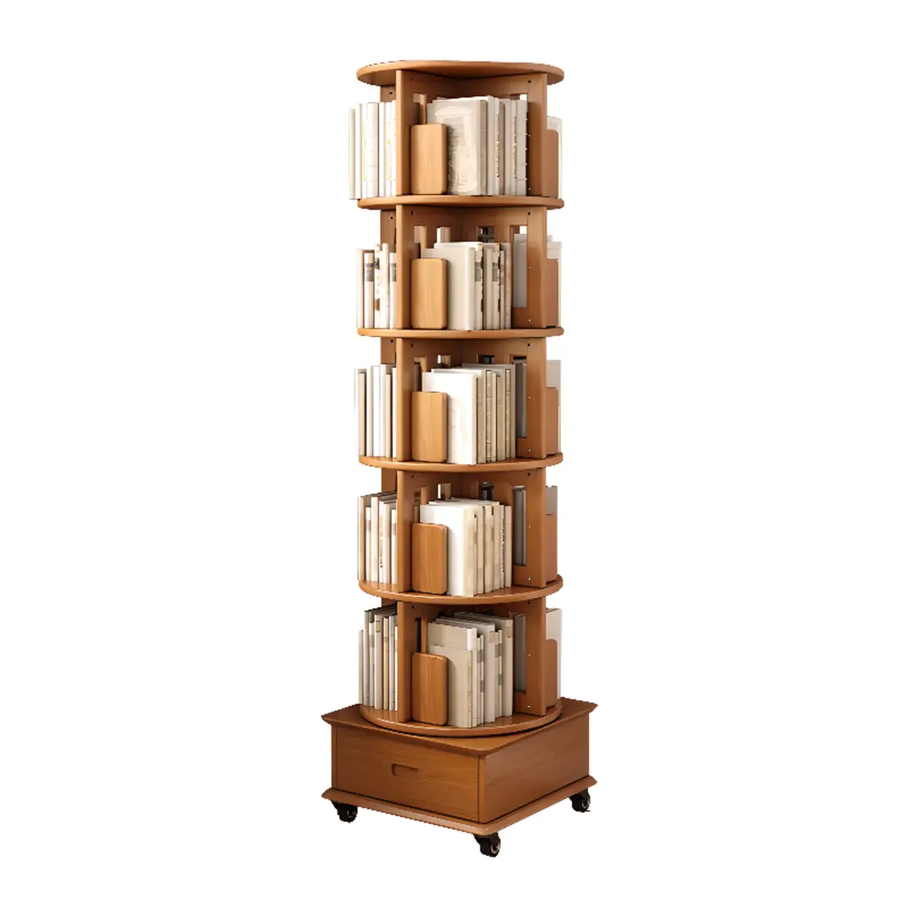 Medium Rotatable Nut-brown Wooden Vertical Bookcase