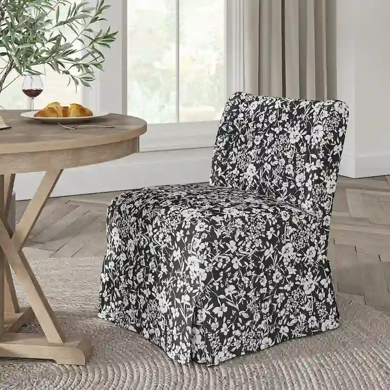 Falk Upholstered Farmhouse Armless Chair with Slipcover and Solid Wood Legs by HULALA HOME