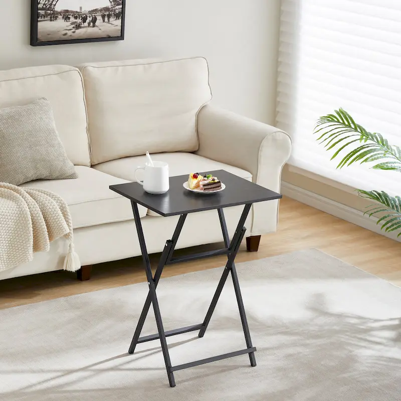 2-Piece Folding TV Tray Table with Wood Top and Metal Frame