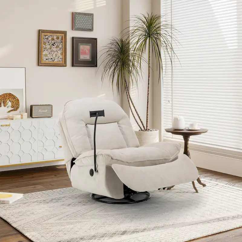 Clihome Adjustable Swivel Chenille Recliner with Phone Holder