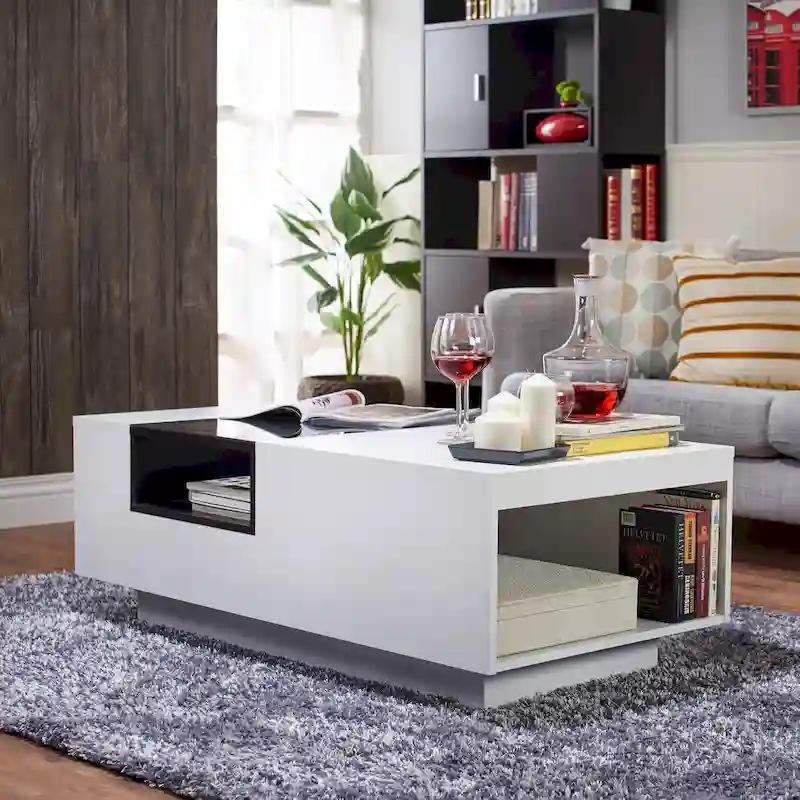 White 3-Shelf Coffee Table with Tempered Glass Top