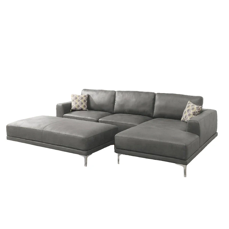 Kemy L Sectional Sofa with Chaise, Gray Faux Leather Upholstery