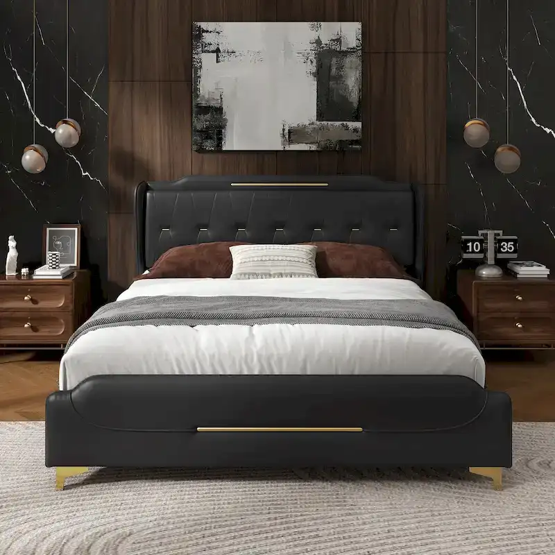 Uphou Modern Upholstered PU Leather Bed by Christopher Knight Home