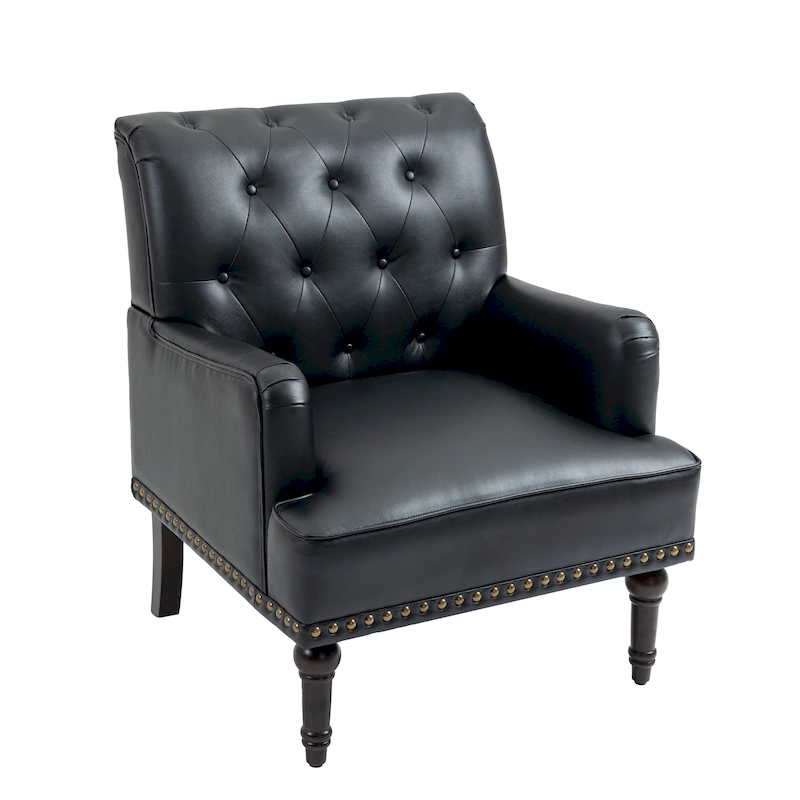 Tufted Vegan Leather Accent Chairs Armchairs with Nailhead Trim