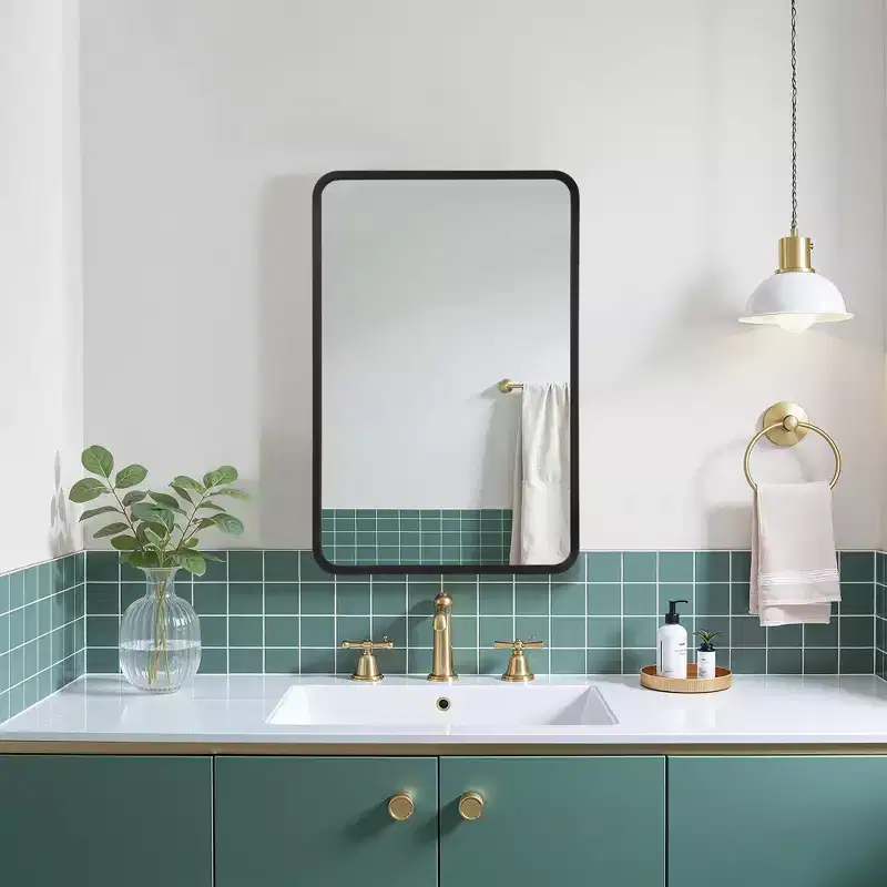 MAYEERTY 24 x 16in Modern Rectangular Bathroom Medicine Cabinets, Metal Framed Wall Mirror with Storage, Black