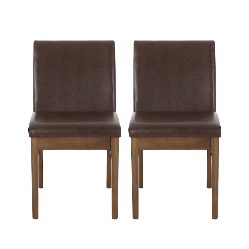 Armless Dining Chair, Natural Grain Rubberwood, Brown Faux Leather