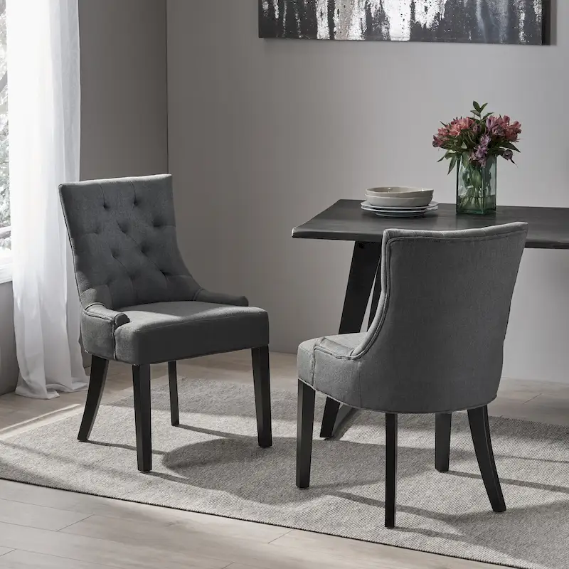 Set of 2 Fabric Upholstered Dining Chair with Tapered Legs
